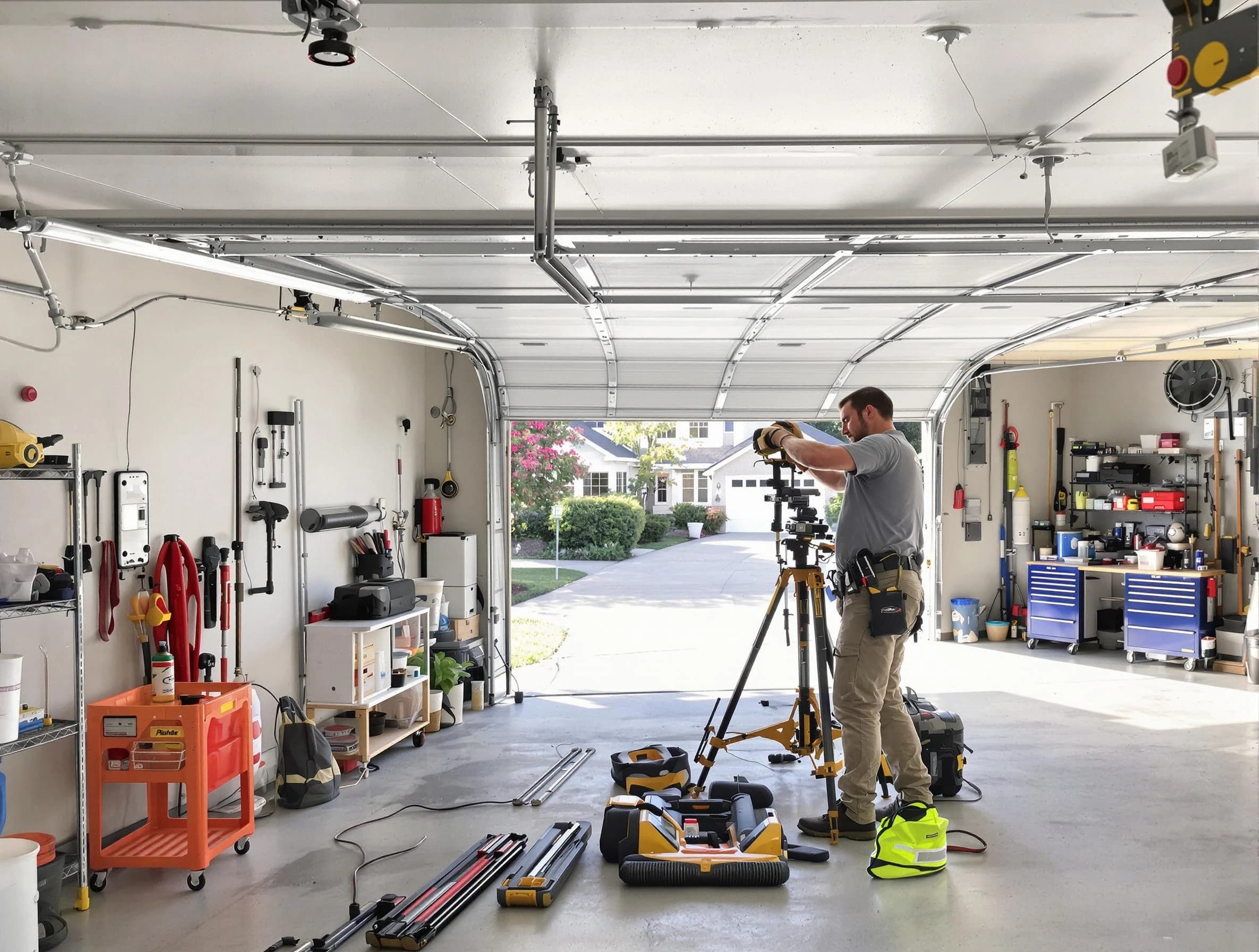 Wheat Ridge Garage Door Repair specialist performing laser-guided track alignment in Wheat Ridge